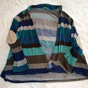 Blue & tan striped cardigan